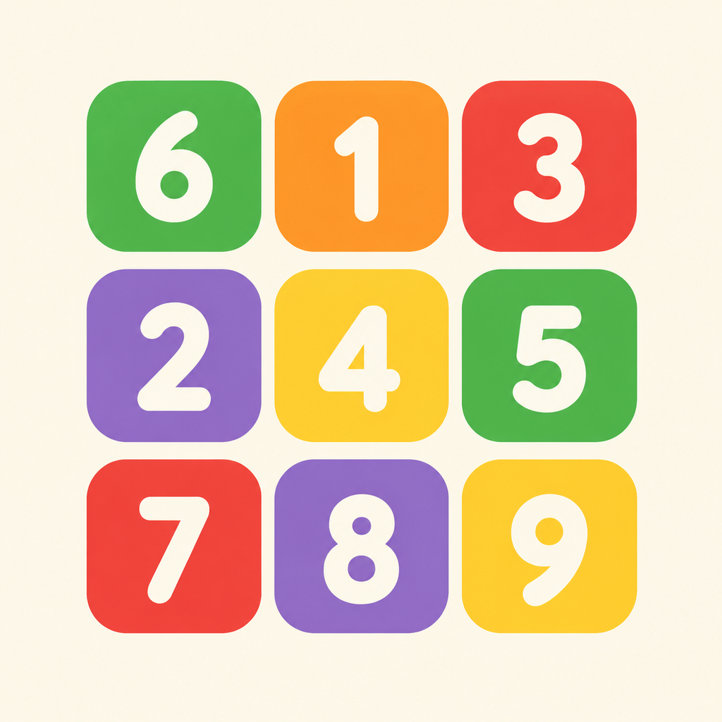 Nine colored number tiles arranged three by three